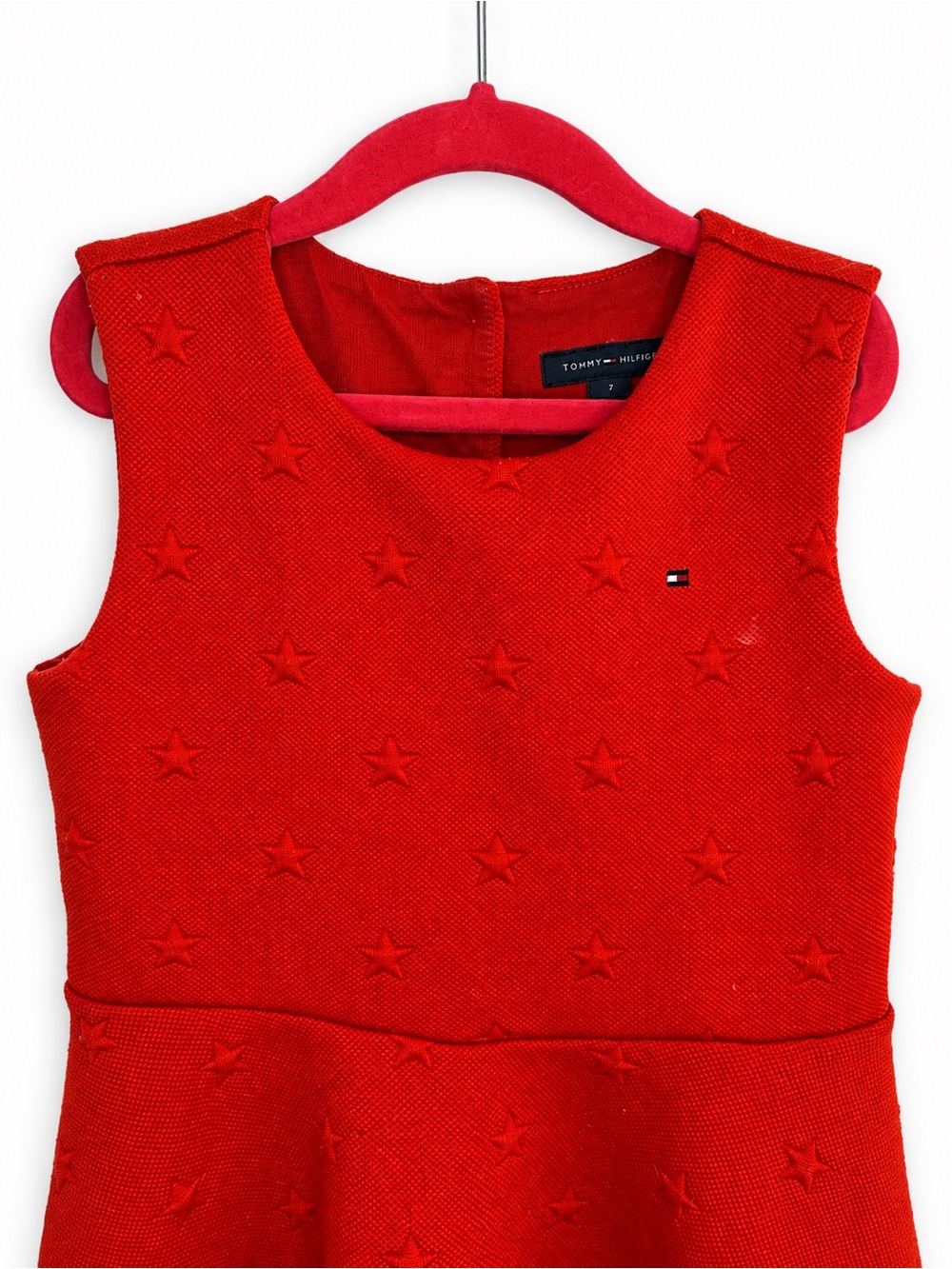 TOMMY HILFIGER Girls Size 7Y Cardinal Red Star Thick Textured Fit & Flare Dress - Picture 2 of 12